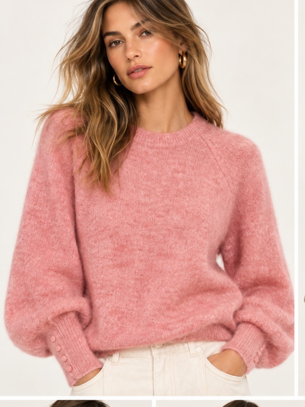 Sézane Louise Jumper Blush Pink Mohair Wool Blend Balloon Sleeve Sweater M